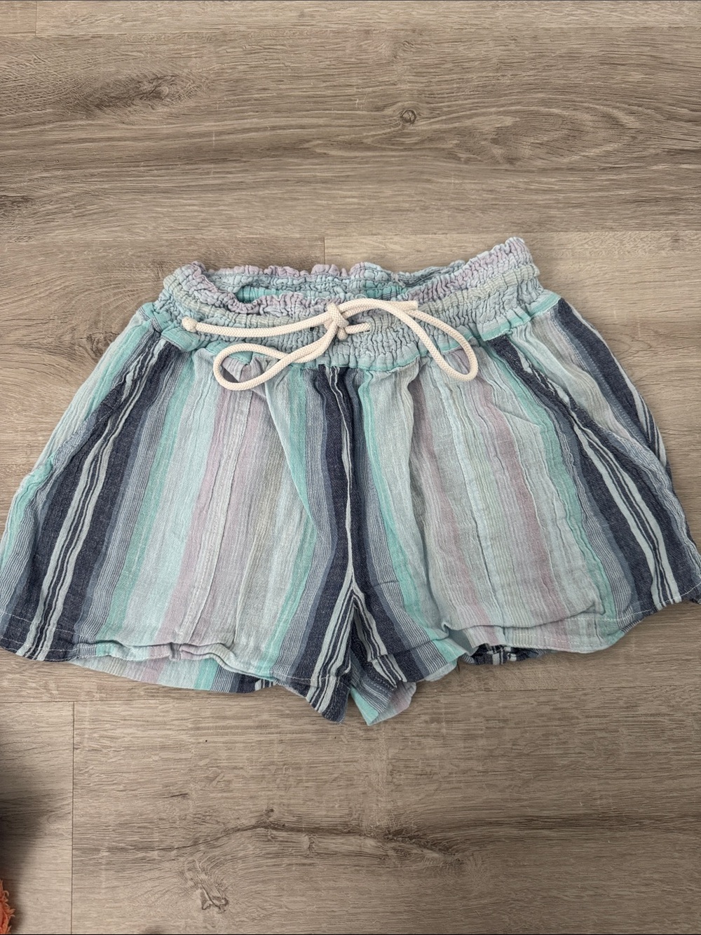 Women’s Striped Drawstring Shorts - Pastel Blue